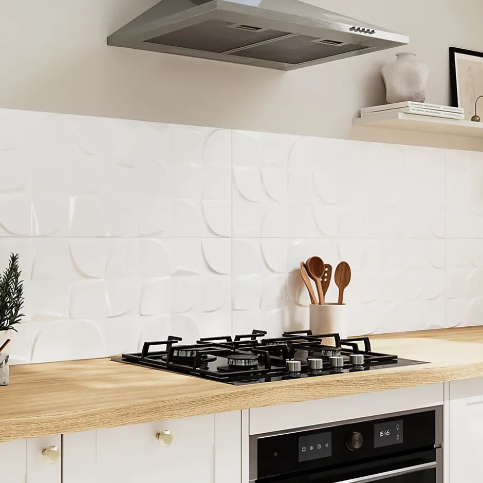 Faïence murale blanc décor géométrique L.90 x l.30 cm x ép.8,7 mm, Aragone-GoodHome Outlet