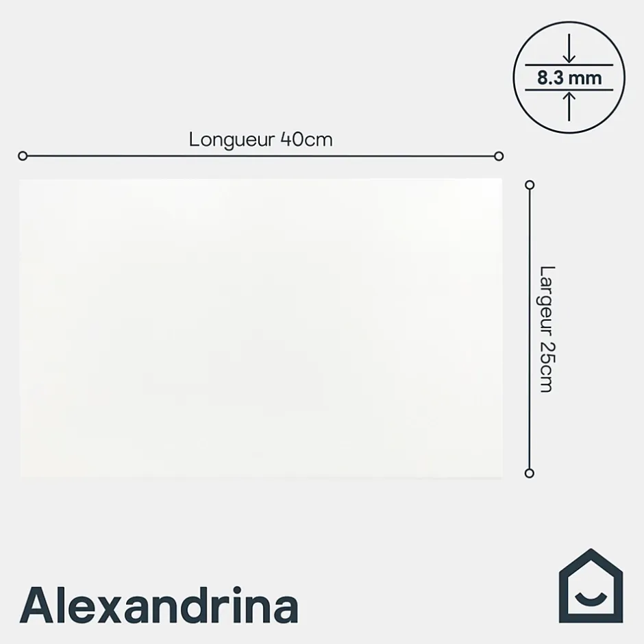 Faïence murale blanc mat L.40 x l.25 cm x ép.8,3 mm, Alexandrina-GoodHome Clearance