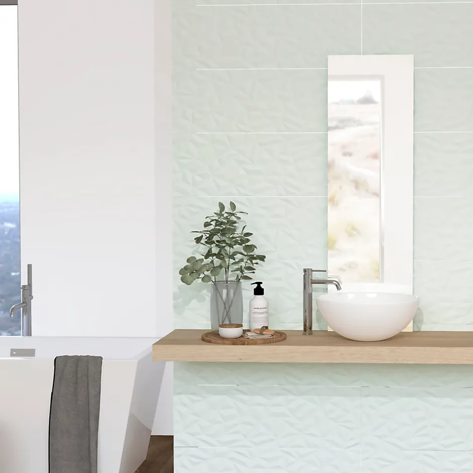 Faïence murale bleu ciel décor 3D mat L.90 x l.30 cm x ép.10,5 mm, Aspen-Etile Best