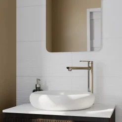 GoodHome Faïence murale décor relief linéaire blanc L.40 x l.25 cm x ép.8,3 mm, Alexandrina