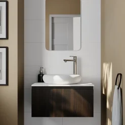 GoodHome Faïence murale décor relief linéaire blanc L.40 x l.25 cm x ép.8,3 mm, Alexandrina