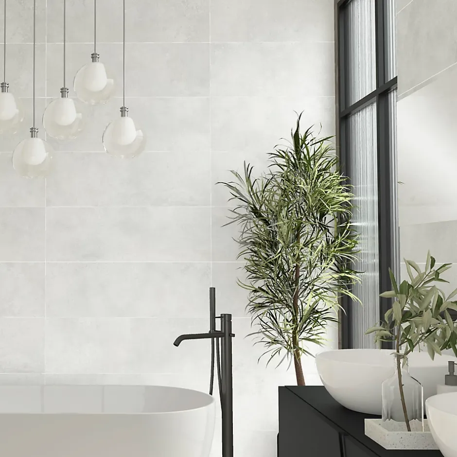 Baldocer Faïence murale effet béton gris clair mat L.90 x l.30 cm x ép.10,5 mm, Unik