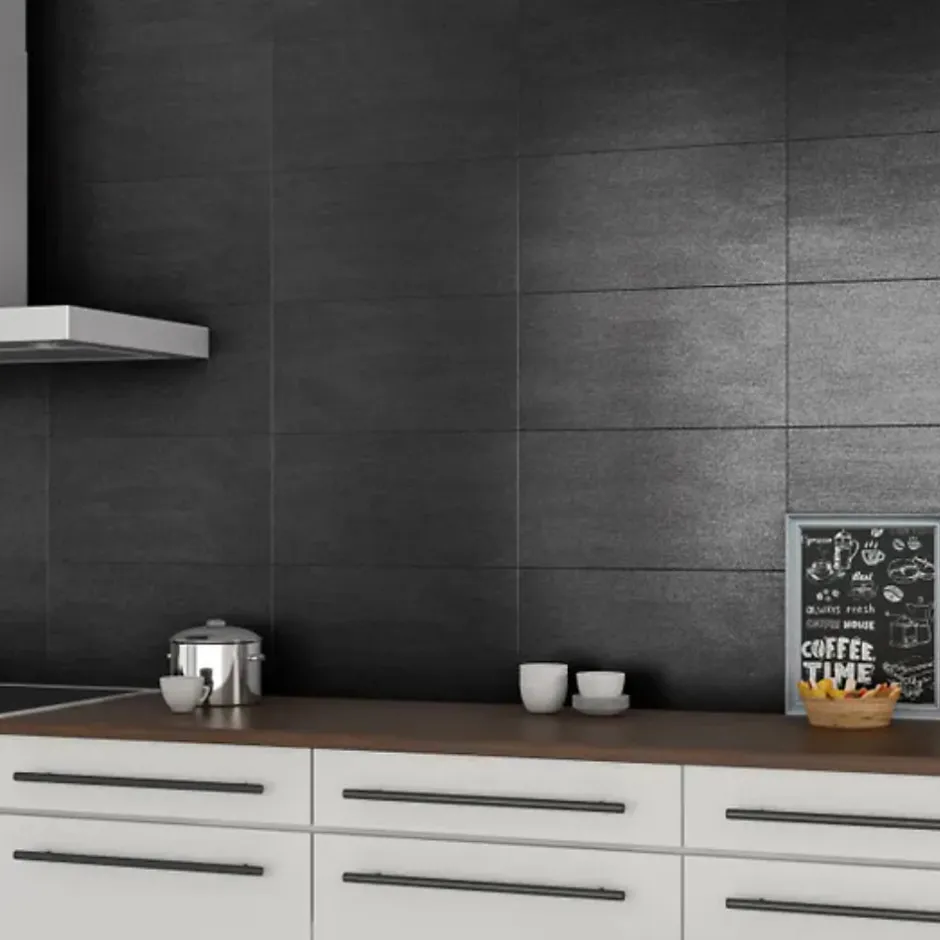 Faïence murale effet béton noir mat L.60 x l.20 cm x ép.9,5 mm, Gallery-Ecoceramic Hot