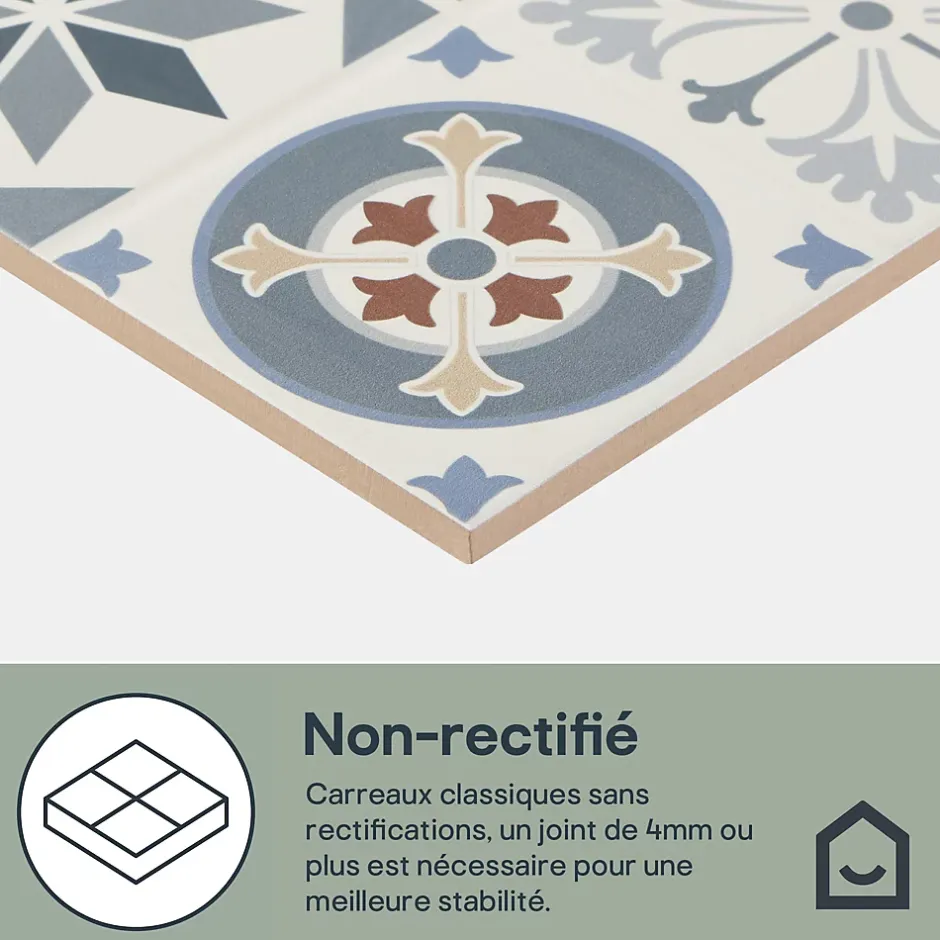 GoodHome Faïence murale effet carreaux de ciment tons beiges et bleus L.60 x l.20 cm x ép.8,3 mm, Konkrete