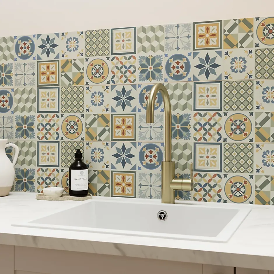 GoodHome Faïence murale effet carreaux de ciment tons beiges et bleus L.60 x l.20 cm x ép.8,3 mm, Konkrete