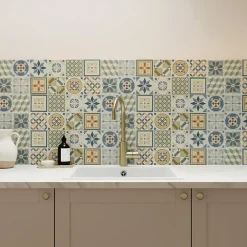 GoodHome Faïence murale effet carreaux de ciment tons beiges et bleus L.60 x l.20 cm x ép.8,3 mm, Konkrete