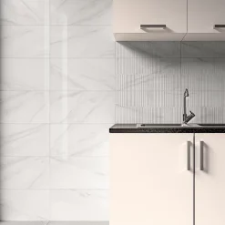 Ecoceramic Faïence murale effet marbre blanc brillant L.60 x l.30 cm x ép.7 mm, Celena