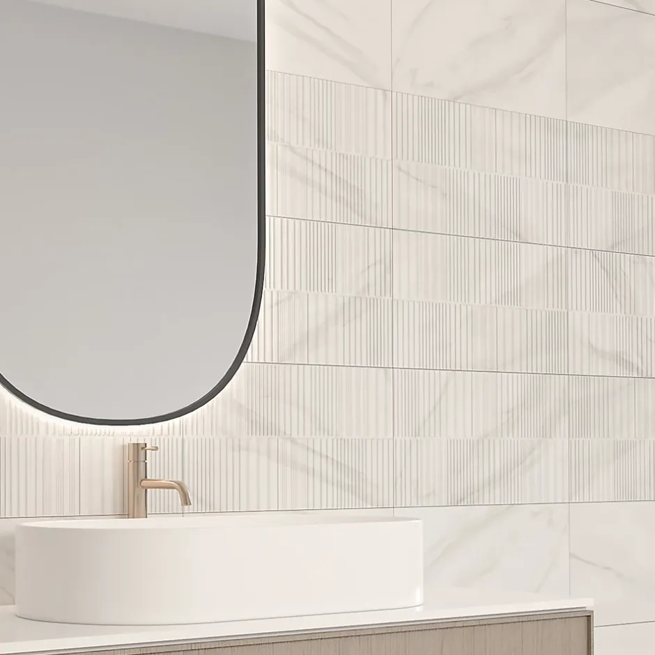 Ecoceramic Faïence murale effet marbre blanc brillant L.60 x l.30 cm x ép.7 mm, Celena