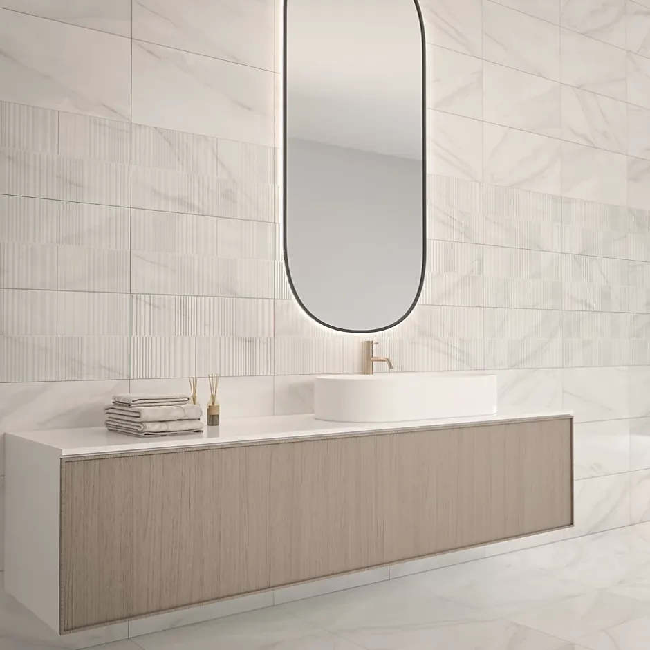 Ecoceramic Faïence murale effet marbre blanc brillant L.60 x l.30 cm x ép.7 mm, Celena