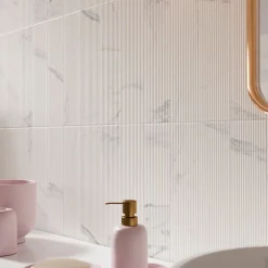 Faïence murale effet marbre calacatta blanc satin L.30 x l.7 cm, Minerra-