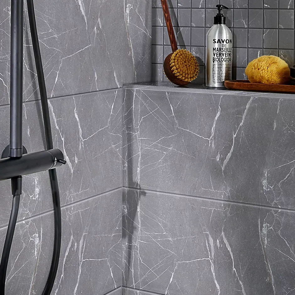 Faïence murale effet marbre gris L.60 x l.20 cm x ép.9,4 mm, Aruma-GoodHome Outlet