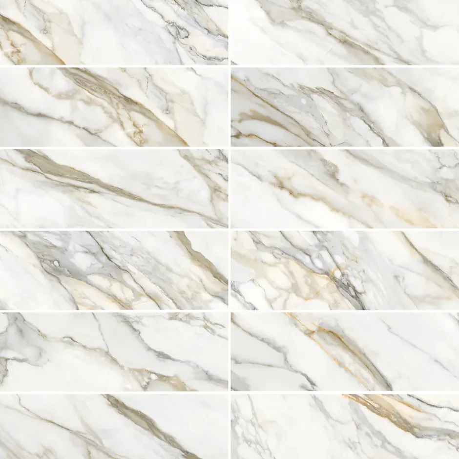 GoodHome Faïence murale effet marbre brillant blanc et doré L.90 x l.30 cm x ép.8,7 mm, Oazis