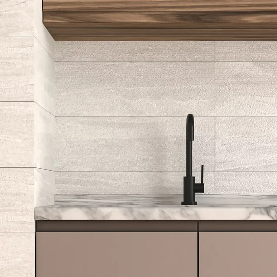 Ecoceramic Faïence murale effet pierre blanc mat L.60 x l.20 cm x ép.9,5 mm, Althea