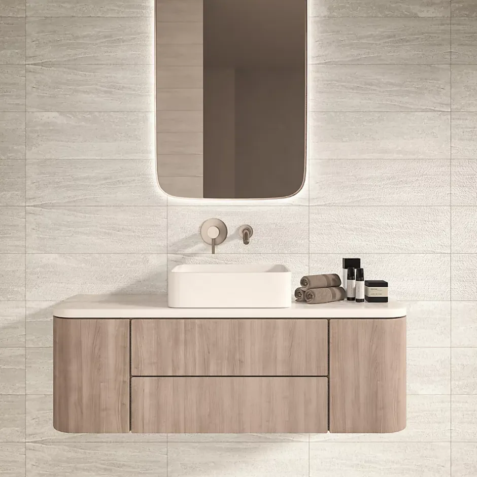 Ecoceramic Faïence murale effet pierre blanc mat L.60 x l.20 cm x ép.9,5 mm, Althea