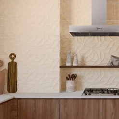 Azulejos Benadresa Faïence murale effet pierre beige mat décor feuille L.90 x l.30 cm x ép.10,5 mm, Avenue