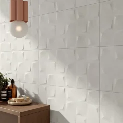 Alaplana Faïence murale en terre cuite effet béton décor blanc mat L.60 x l.30 cm x ép.8,5 mm, Taris