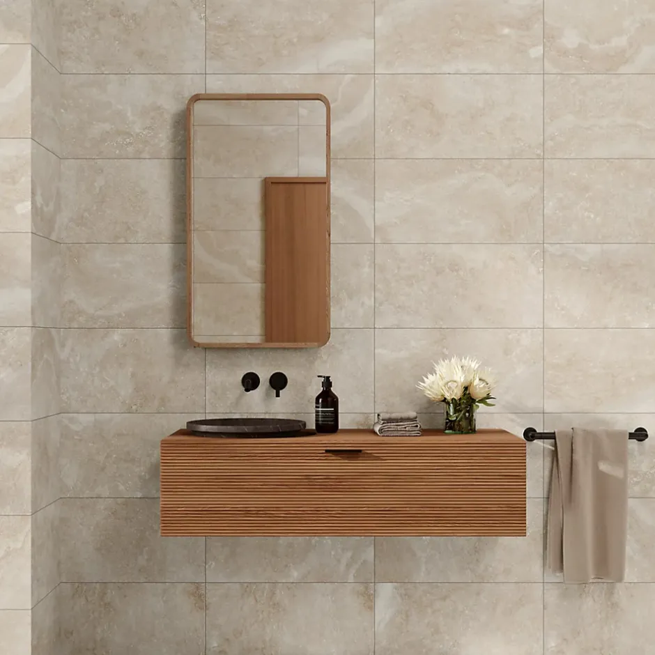 Alaplana Faïence murale en terre cuite effet pierre beige mat L.60 x l.30 cm x ép.8,5 mm, Nor