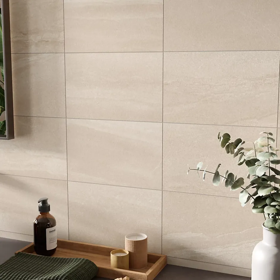 Faïence murale en terre cuite effet pierre beige mat L.40 x l.25 cm x ép.8,5 mm, Queens-Alaplana Discount