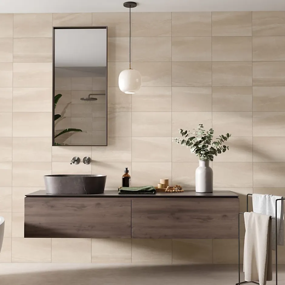 Faïence murale en terre cuite effet pierre beige mat L.40 x l.25 cm x ép.8,5 mm, Queens-Alaplana Discount