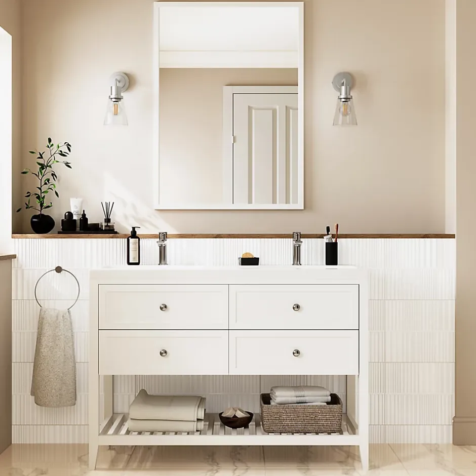 GoodHome Faïence murale intérieur blanc brillant à motif L.60 x l.30 cm x ép.7 mm, Colville