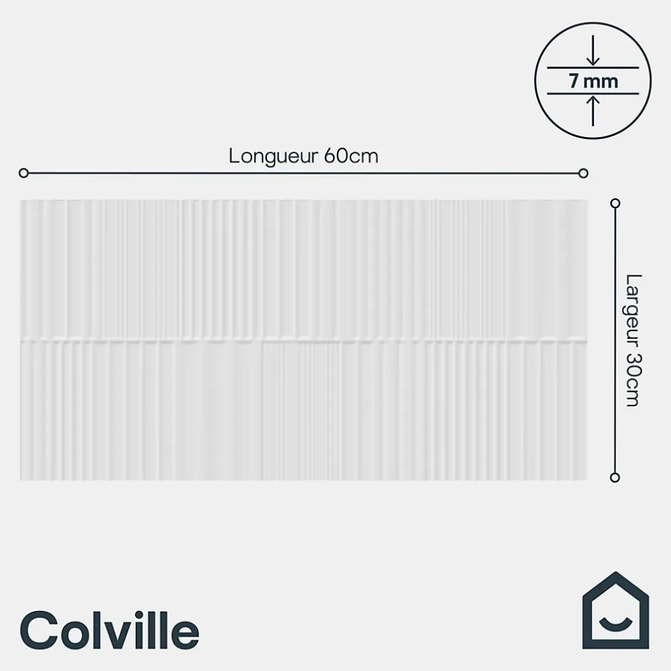 GoodHome Faïence murale intérieur blanc brillant à motif L.60 x l.30 cm x ép.7 mm, Colville