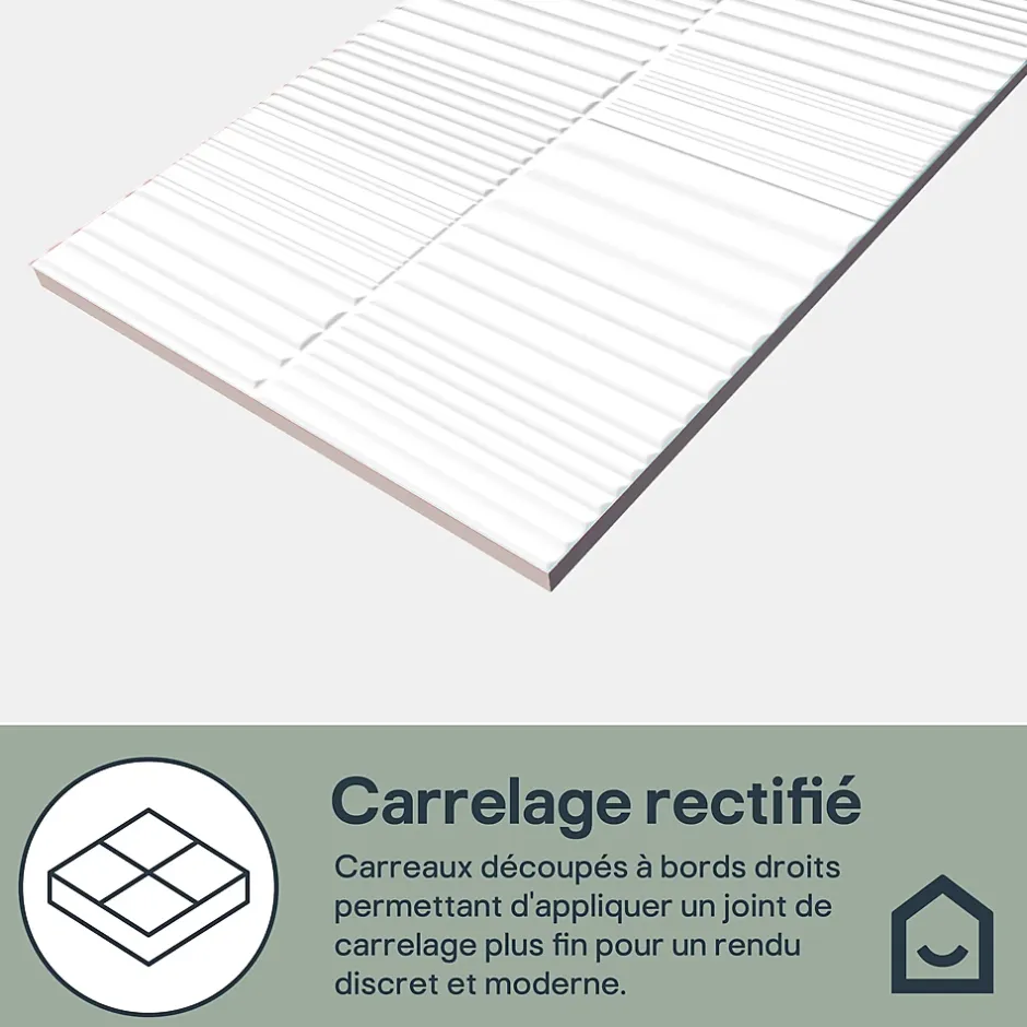 GoodHome Faïence murale intérieur blanc brillant à motif L.60 x l.30 cm x ép.7 mm, Colville