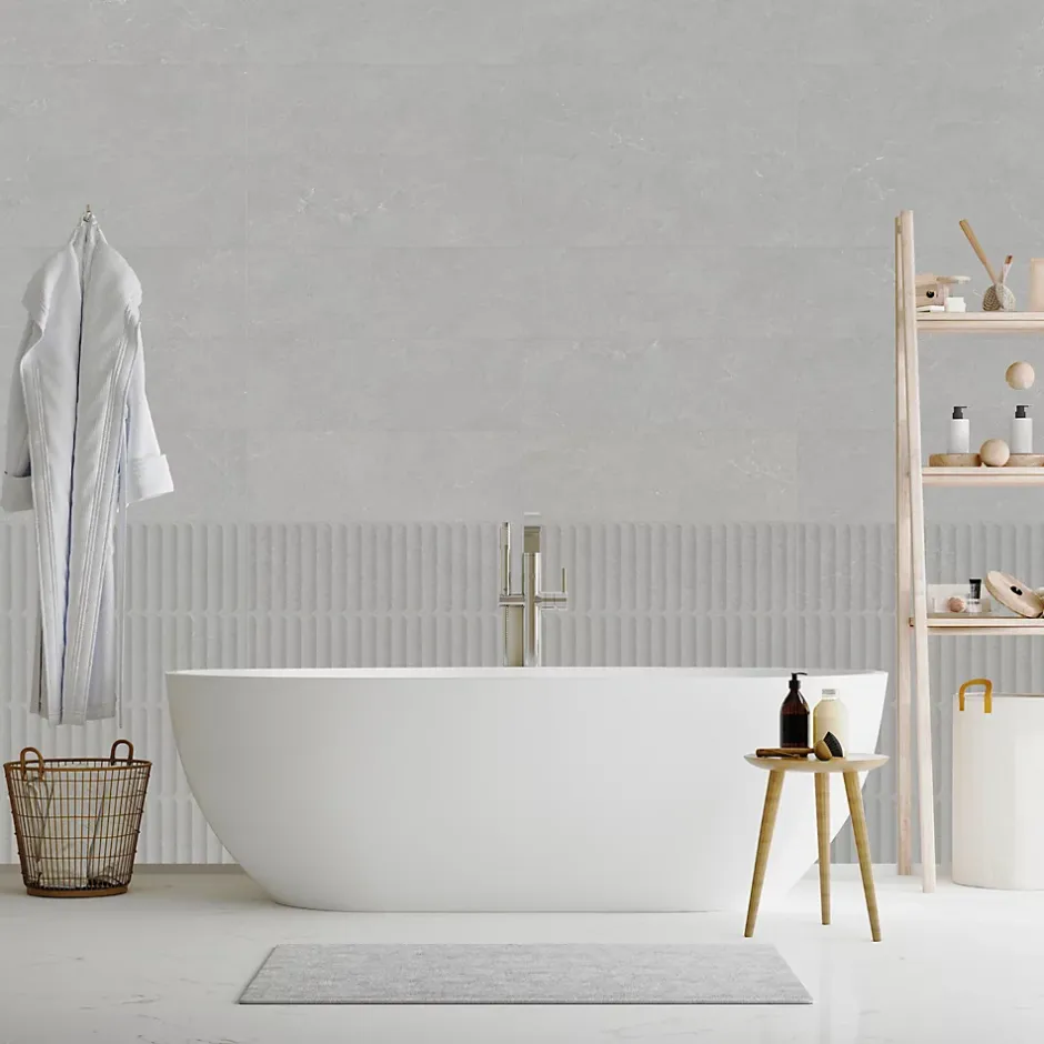 Faïence murale intérieur effet pierre gris mat L.90 x l.30 cm x ép.8,7 mm, Astor- Best