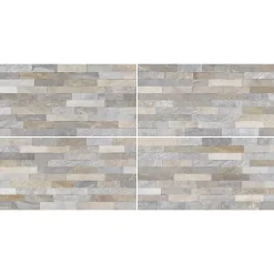 Faïence murale intérieur effet pierre tons gris décor 3D L.60 x l.30 cm x ép.8,2 mm, Quartz 3D