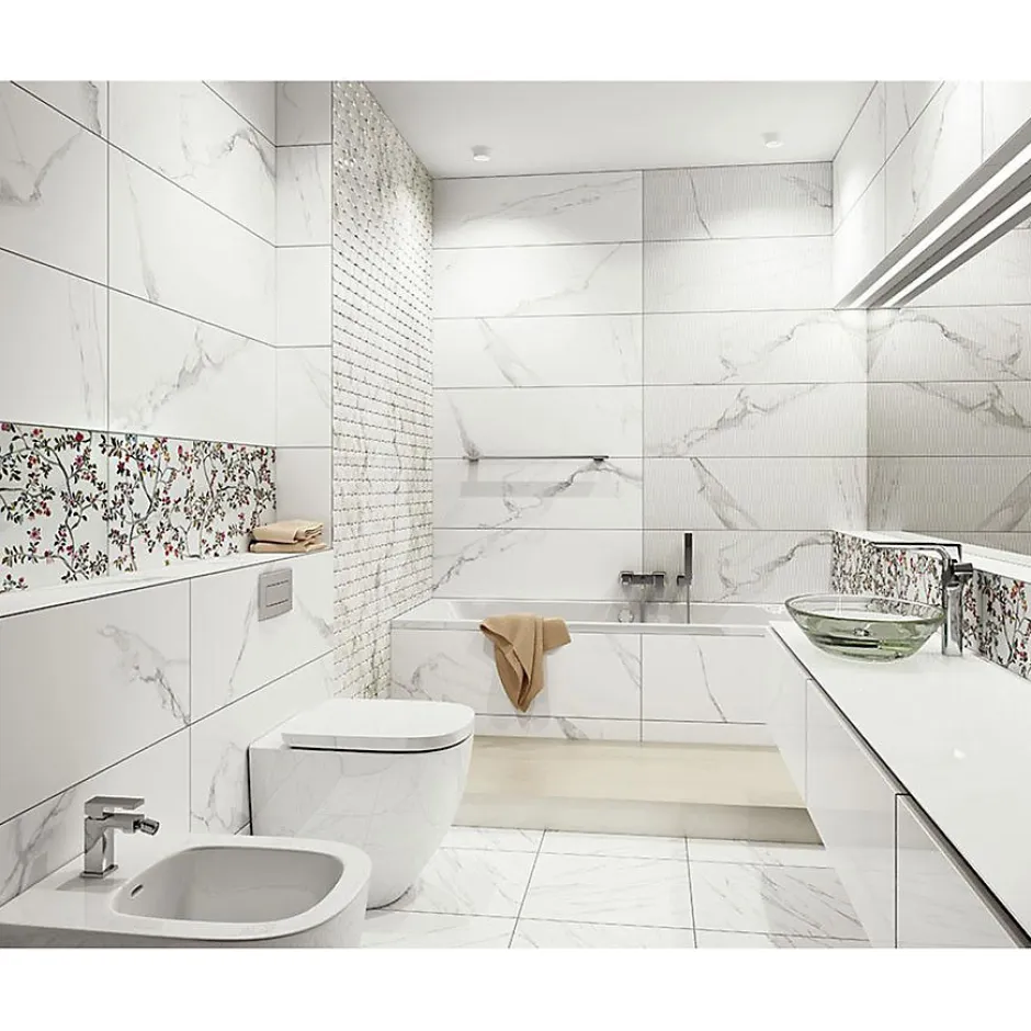 Faïence murale intérieur effet marbre blanc mat L.60 x l.30 cm x ép.8,4 mm, Pune-