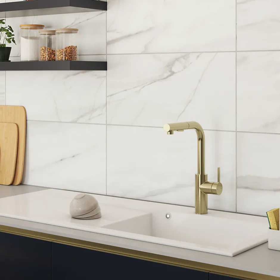 Faïence murale intérieur effet marbre blanc mat L.60 x l.30 cm x ép.8,4 mm, Pune-