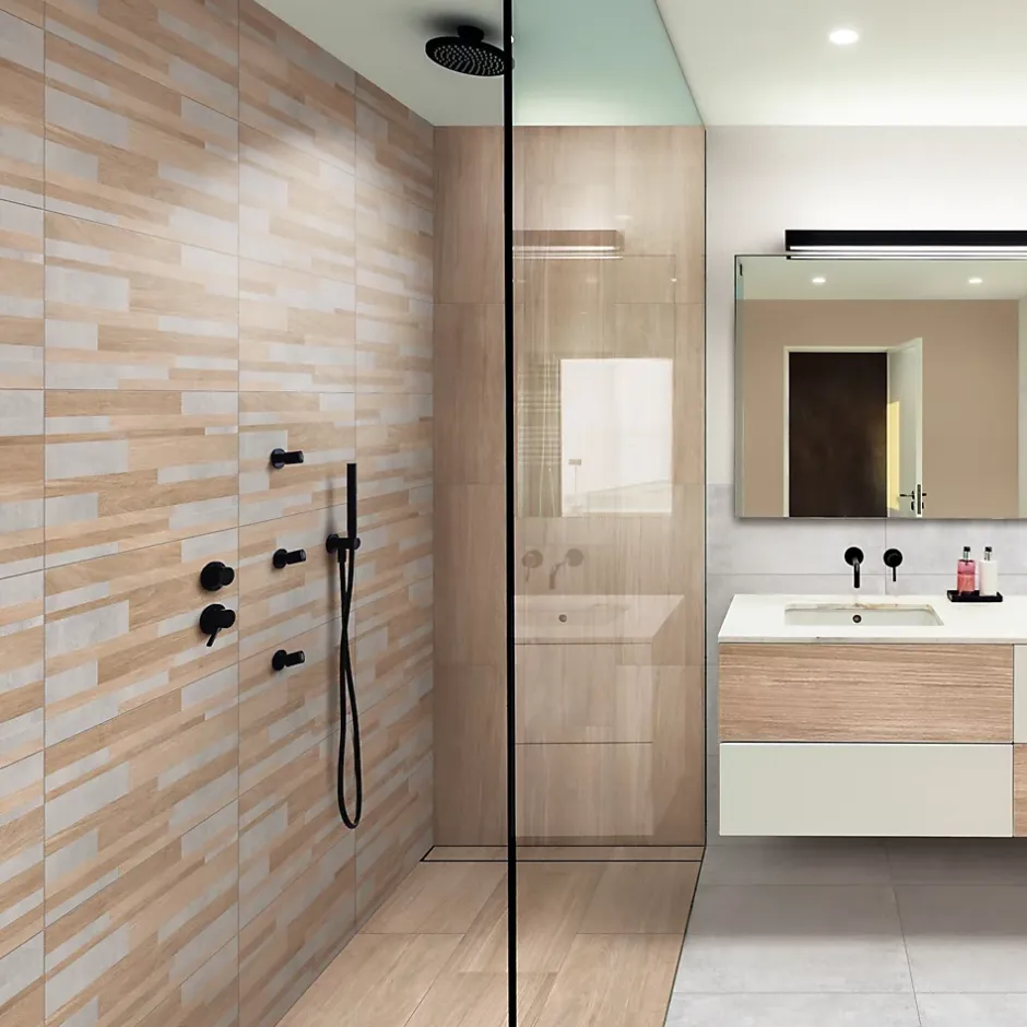 Faïence murale intérieur effet bois et béton L.60 x l.30 cm x ép.8,2 mm, Tendance