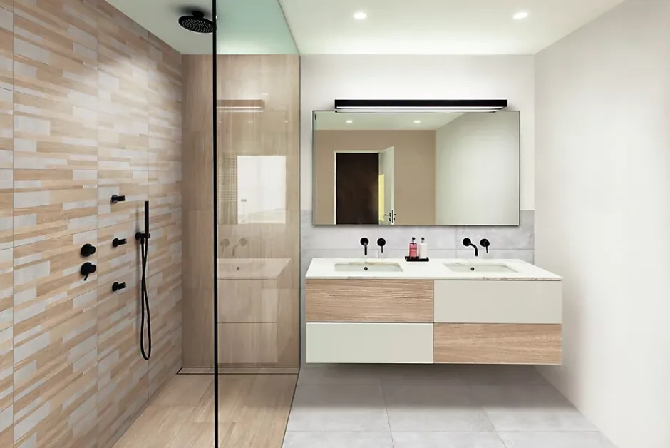 Faïence murale intérieur effet bois et béton L.60 x l.30 cm x ép.8,2 mm, Tendance