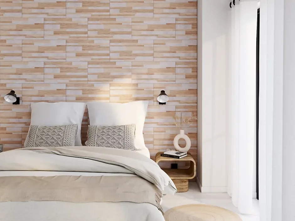 Faïence murale intérieur effet bois et béton L.60 x l.30 cm x ép.8,2 mm, Tendance