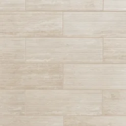 Faïence murale ivoire mat décor fines cannelures L.60 x l.20 cm x ép.9,4 mm, Soft Travertin-GoodHome Discount