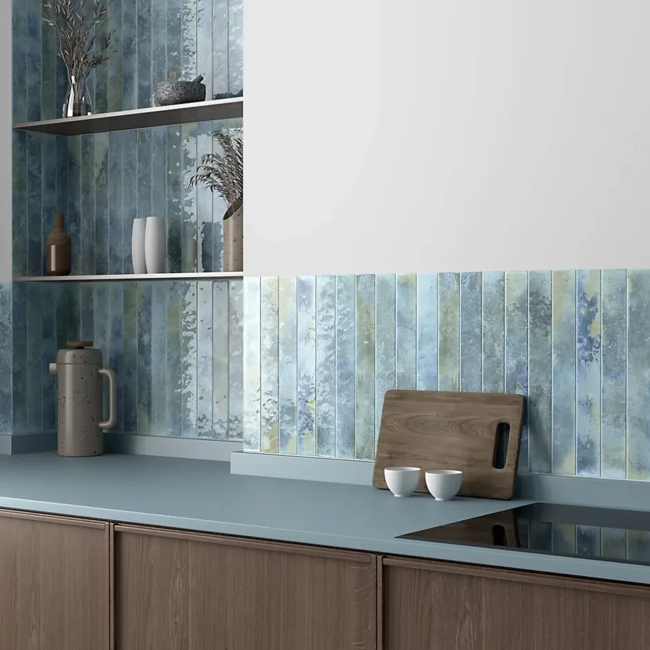 Equipe Ceramica Faïence murale unie bleu aqua brillant L.40 x l.5 cm x ép.8 mm, Java