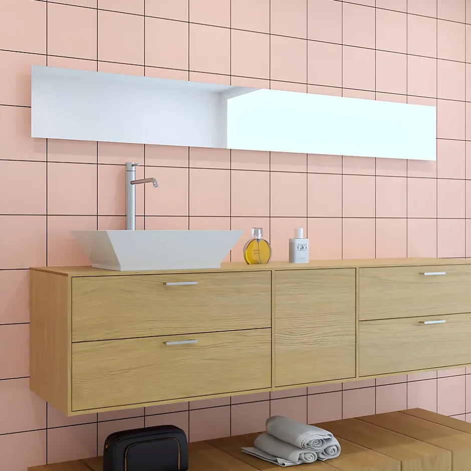 Faïence murale unie rose saumoné satin L.20 x l.20 cm, Monocolor