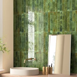 Faïence murale unie vert brillant L.40 x l.5 cm x ép.8 mm, Java-Equipe Ceramica Hot