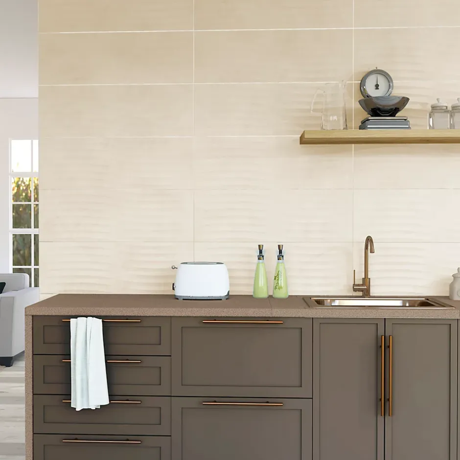 Faïence murale vague effet béton beige mat L.90 x l.30 cm x ép.10,5 mm, Unik-Baldocer Clearance