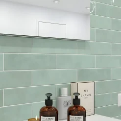 Faïence murale vert d'eau effet terre cuite brillant L.30 x l.7,5 cm, Vernissea- Discount