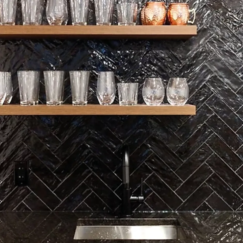 Faience Effet Zellige Noir MALLORCA 6,5x20cm Black - Les Carreaux de Jean-Gioia Materia Best