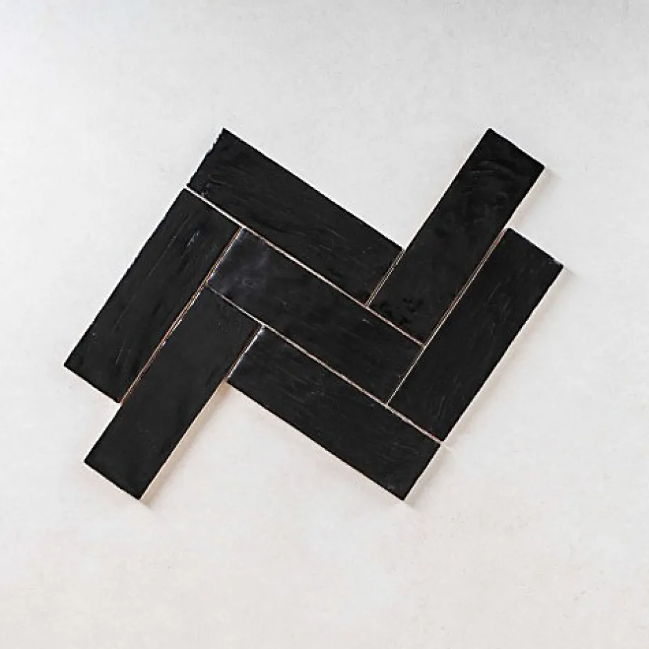 Faience Effet Zellige Noir MALLORCA 6,5x20cm Black - Les Carreaux de Jean-Gioia Materia Best