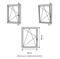 GoodHome Fenêtre 1 vantail oscillo-battante, tirant gauche double vitrage en PVC blanc l.85 x H.138 cm