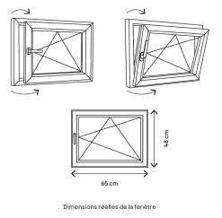 Fenêtre 1 vantail oscillo-battante, tirant droit double vitrage en PVC blanc l.65 x H.48 cm-GoodHome Sale