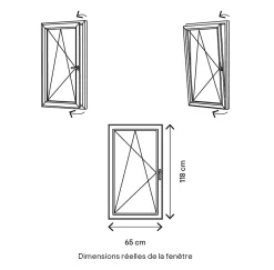 Fenêtre 1 vantail oscillo-battante, tirant gauche double vitrage en PVC blanc l.65 x H.118 cm-GoodHome Best