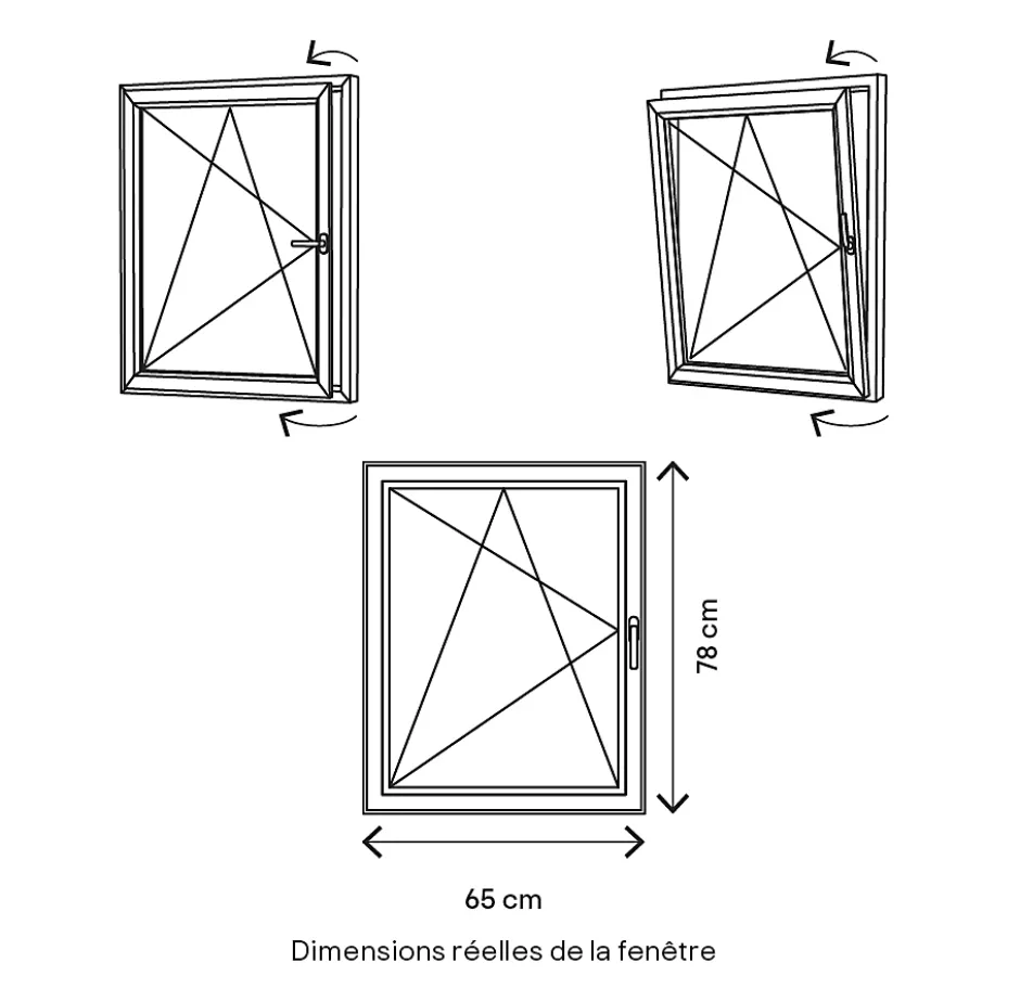 Fenêtre 1 vantail oscillo-battante, tirant gauche double vitrage en PVC blanc l.65 x H.78 cm-GoodHome Sale