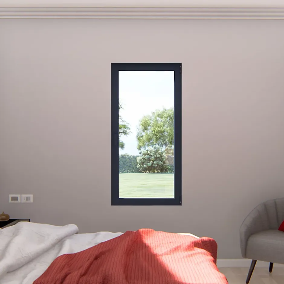 Fenêtre 1 vantail oscillo-battante, tirant gauche double vitrage en aluminium gris l.63 x H.77 cm-GoodHome