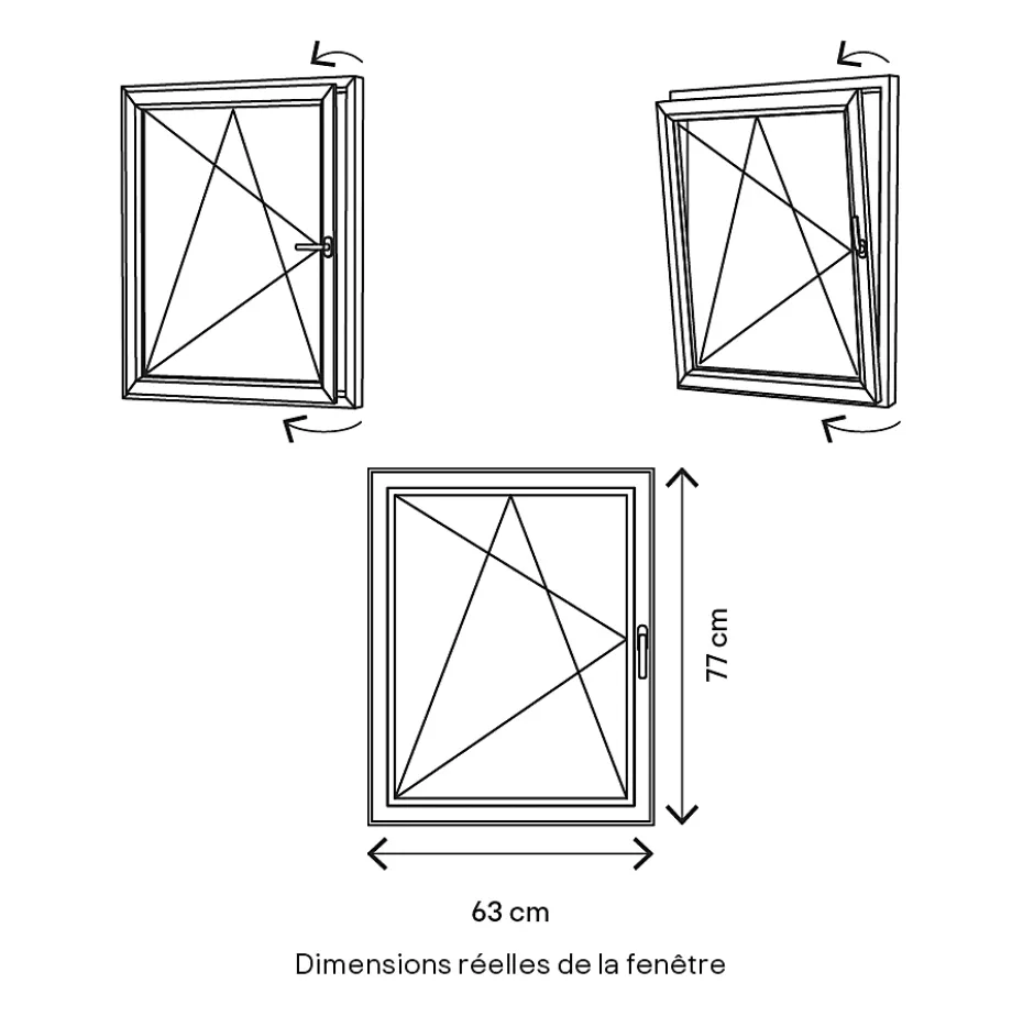 Fenêtre 1 vantail oscillo-battante, tirant gauche double vitrage en aluminium gris l.63 x H.77 cm-GoodHome