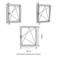 Fenêtre 1 vantail oscillo-battante, tirant droit double vitrage en PVC blanc l.85 x H.98 cm-GoodHome Best