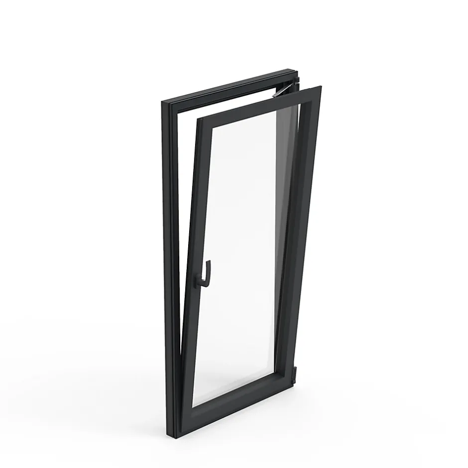 Fenêtre 1 vantail oscillo-battante, tirant gauche double vitrage en aluminium gris l.83 x H.97 cm-GoodHome Discount