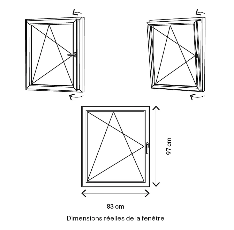 Fenêtre 1 vantail oscillo-battante, tirant gauche double vitrage en aluminium gris l.83 x H.97 cm-GoodHome Discount